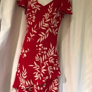 Red and white floral dress